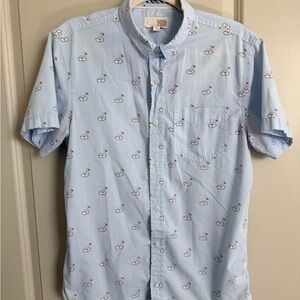 Light Blue 1901 Men's Shirt with Inflatable Swan Print Size Medium
